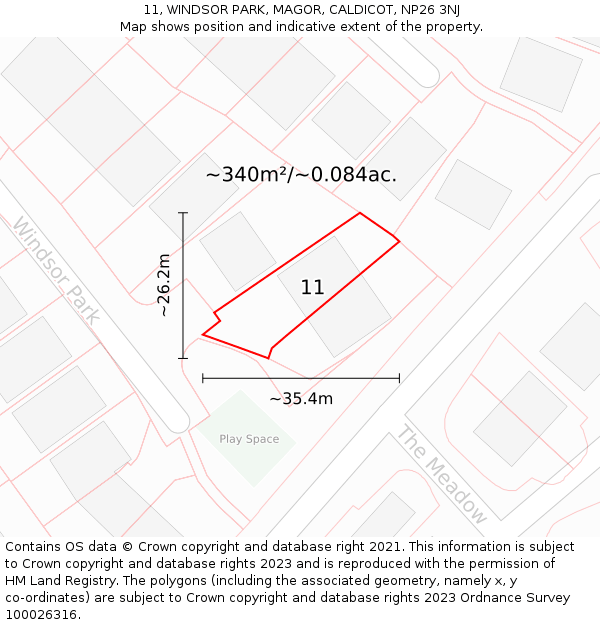 11, WINDSOR PARK, MAGOR, CALDICOT, NP26 3NJ: Plot and title map