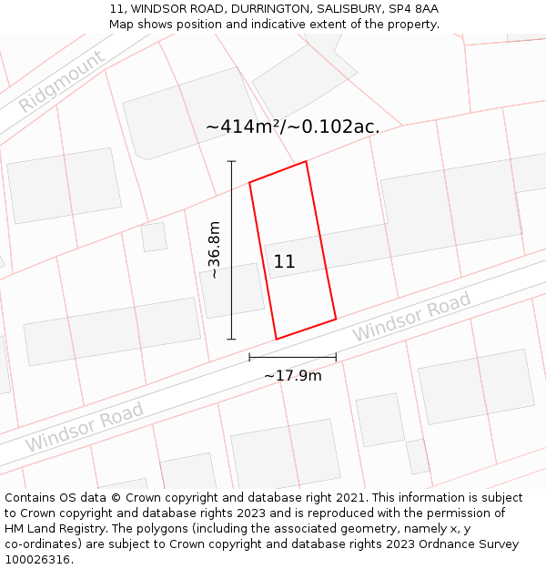 11, WINDSOR ROAD, DURRINGTON, SALISBURY, SP4 8AA: Plot and title map