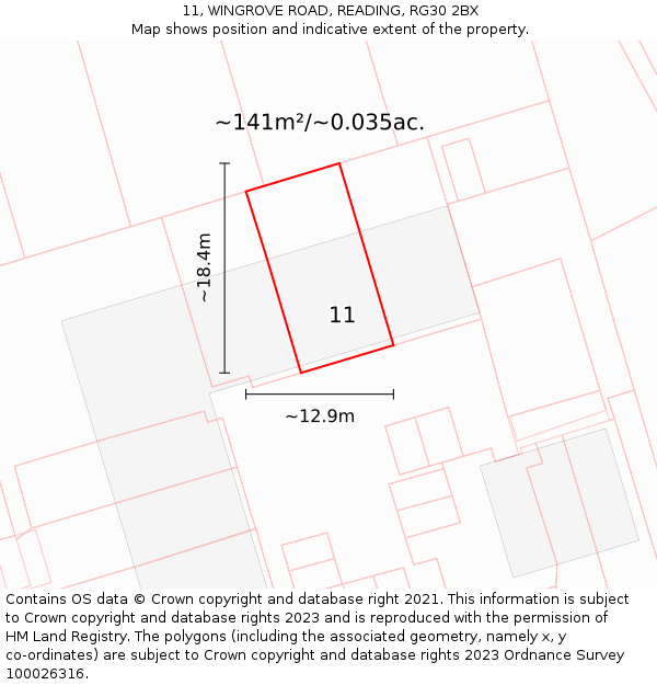 11, WINGROVE ROAD, READING, RG30 2BX: Plot and title map
