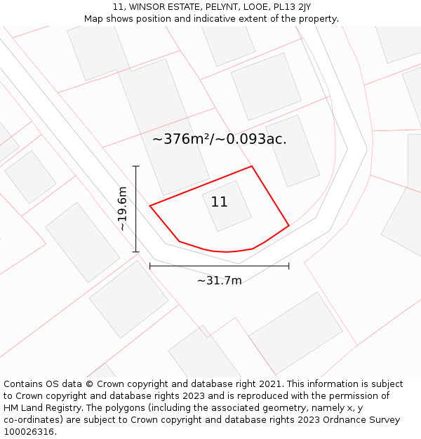11, WINSOR ESTATE, PELYNT, LOOE, PL13 2JY: Plot and title map