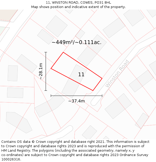 11, WINSTON ROAD, COWES, PO31 8HL: Plot and title map