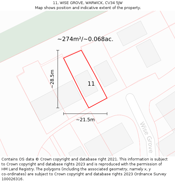 11, WISE GROVE, WARWICK, CV34 5JW: Plot and title map