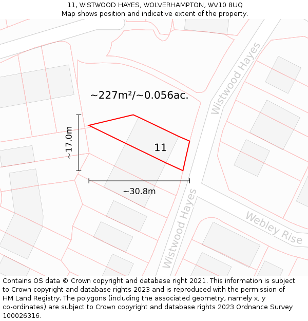 11, WISTWOOD HAYES, WOLVERHAMPTON, WV10 8UQ: Plot and title map