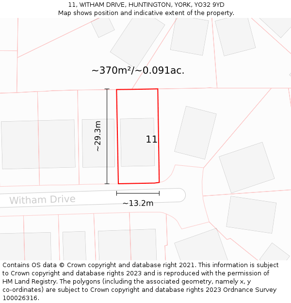 11, WITHAM DRIVE, HUNTINGTON, YORK, YO32 9YD: Plot and title map