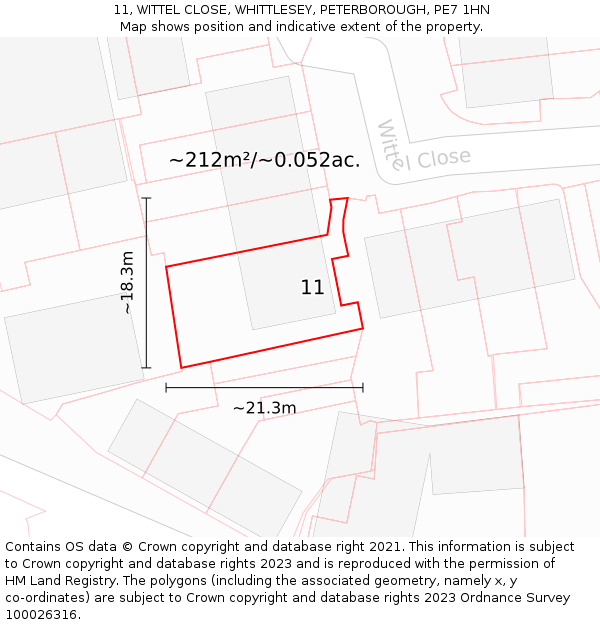 11, WITTEL CLOSE, WHITTLESEY, PETERBOROUGH, PE7 1HN: Plot and title map