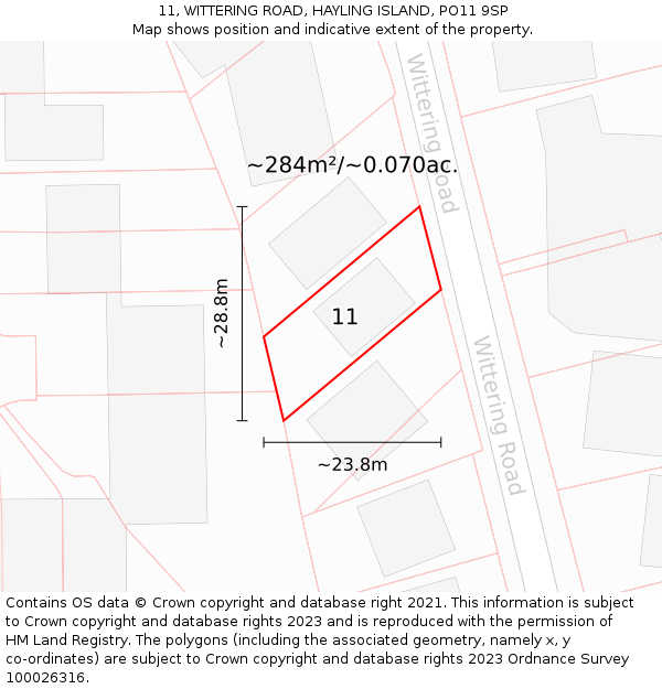 11, WITTERING ROAD, HAYLING ISLAND, PO11 9SP: Plot and title map
