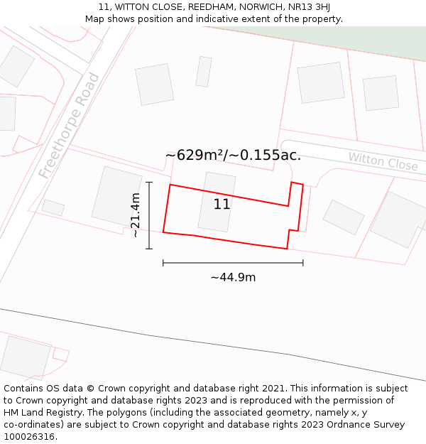 11, WITTON CLOSE, REEDHAM, NORWICH, NR13 3HJ: Plot and title map