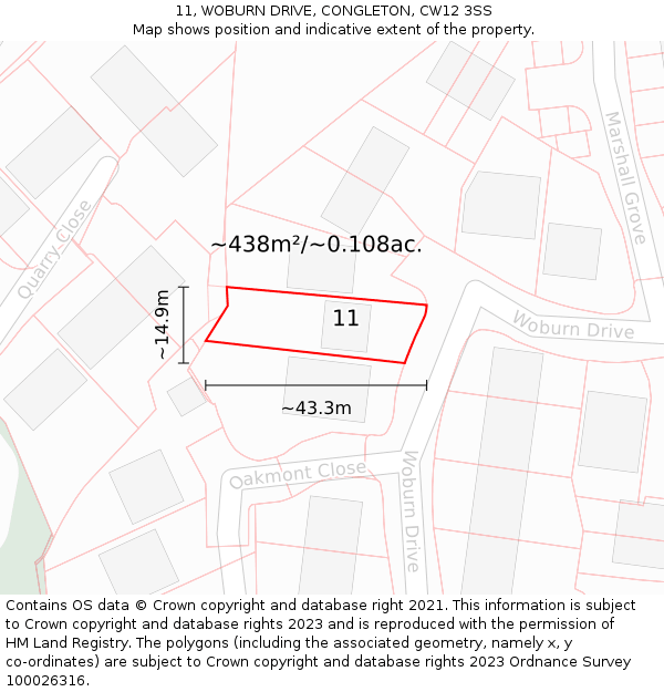11, WOBURN DRIVE, CONGLETON, CW12 3SS: Plot and title map