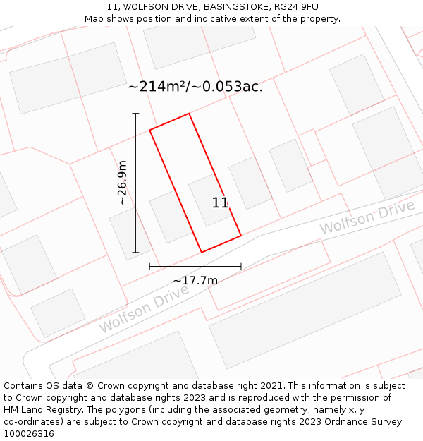 11, WOLFSON DRIVE, BASINGSTOKE, RG24 9FU: Plot and title map