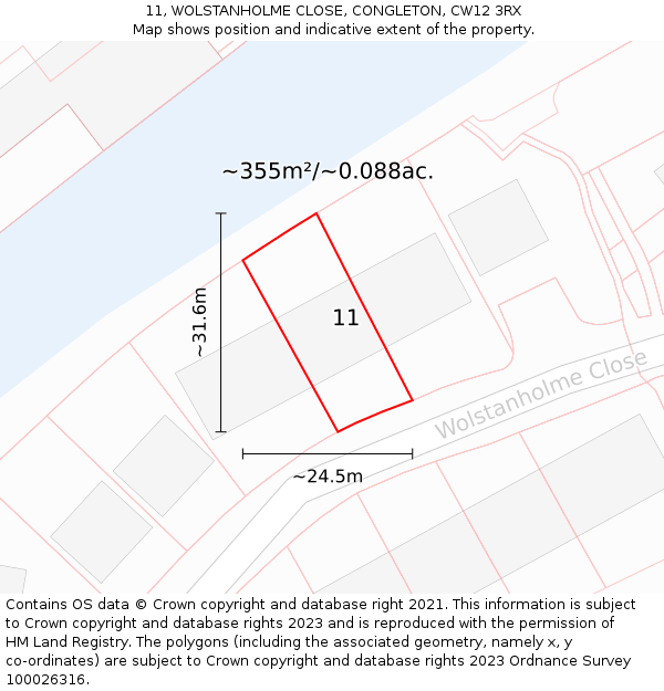 11, WOLSTANHOLME CLOSE, CONGLETON, CW12 3RX: Plot and title map