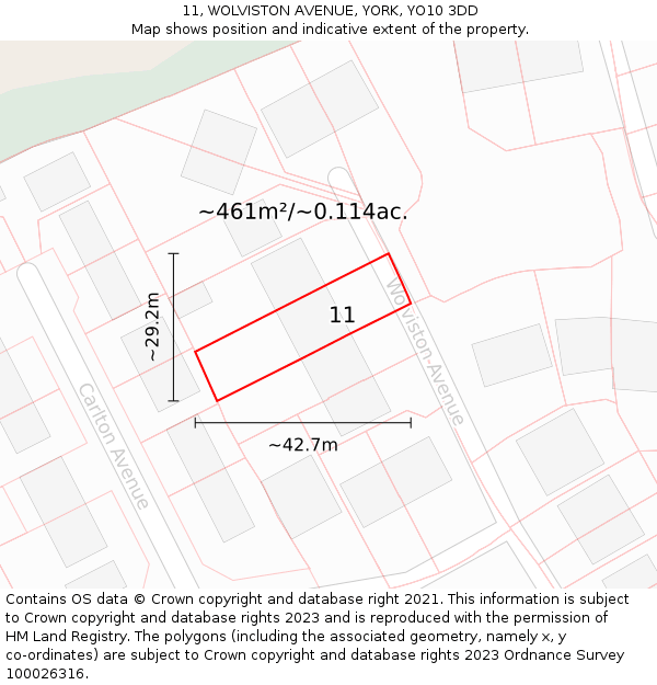 11, WOLVISTON AVENUE, YORK, YO10 3DD: Plot and title map