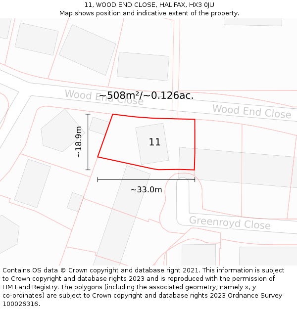 11, WOOD END CLOSE, HALIFAX, HX3 0JU: Plot and title map