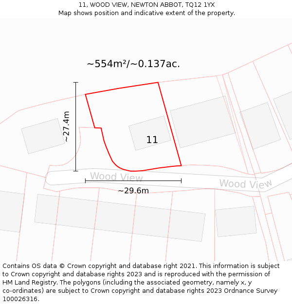 11, WOOD VIEW, NEWTON ABBOT, TQ12 1YX: Plot and title map