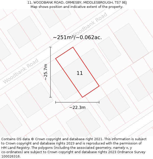 11, WOODBANK ROAD, ORMESBY, MIDDLESBROUGH, TS7 9EJ: Plot and title map