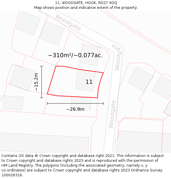 11, WOODGATE, HOOK, RG27 9GQ: Plot and title map