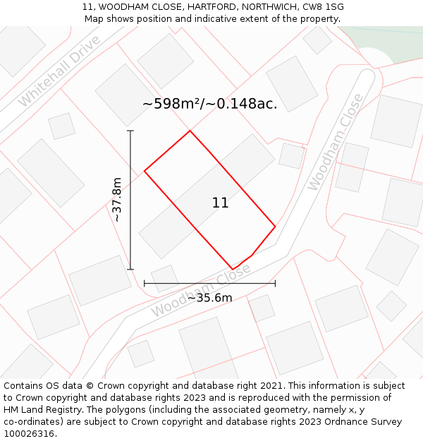 11, WOODHAM CLOSE, HARTFORD, NORTHWICH, CW8 1SG: Plot and title map