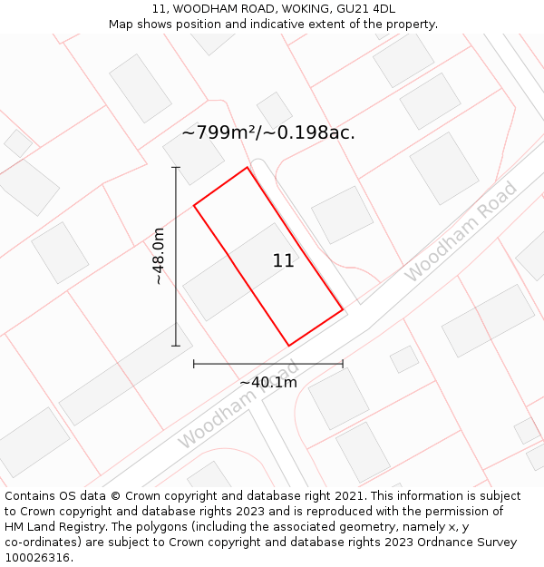 11, WOODHAM ROAD, WOKING, GU21 4DL: Plot and title map