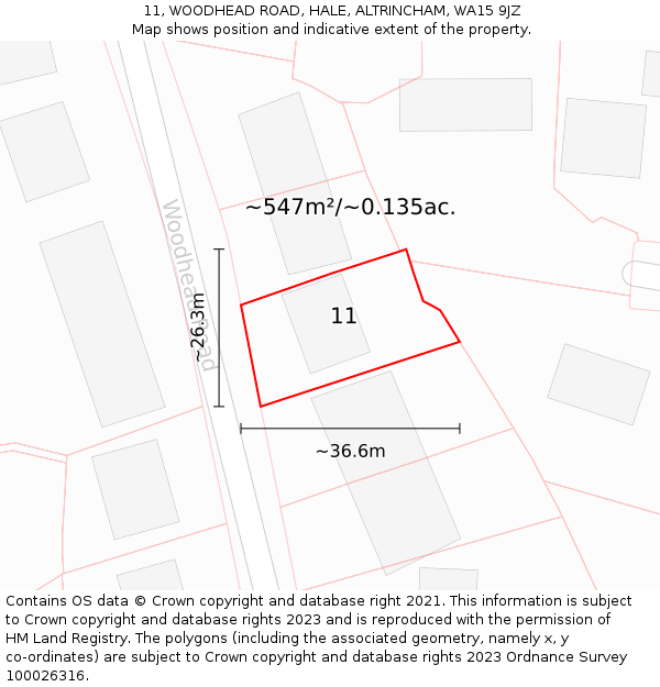 11, WOODHEAD ROAD, HALE, ALTRINCHAM, WA15 9JZ: Plot and title map