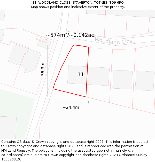 11, WOODLAND CLOSE, STAVERTON, TOTNES, TQ9 6PQ: Plot and title map