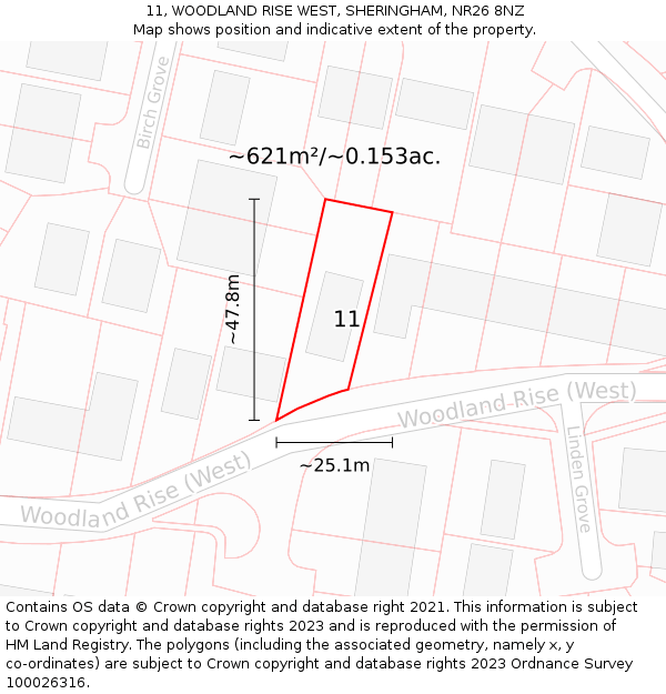 11, WOODLAND RISE WEST, SHERINGHAM, NR26 8NZ: Plot and title map