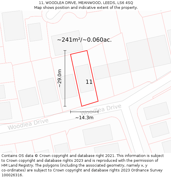 11, WOODLEA DRIVE, MEANWOOD, LEEDS, LS6 4SQ: Plot and title map