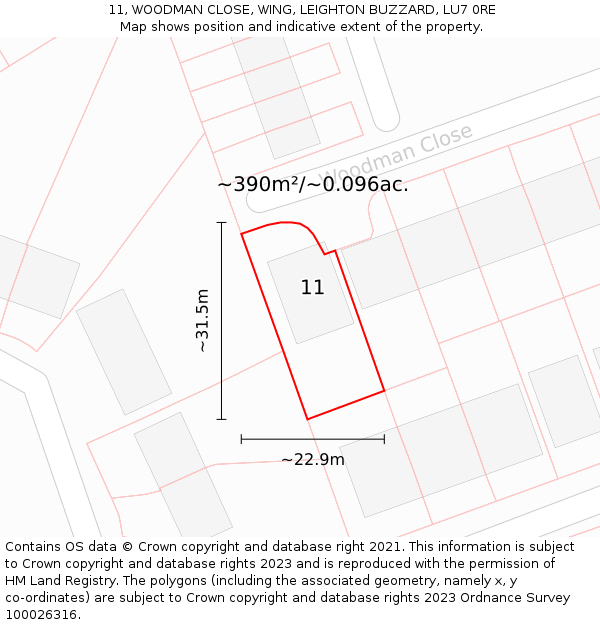 11, WOODMAN CLOSE, WING, LEIGHTON BUZZARD, LU7 0RE: Plot and title map