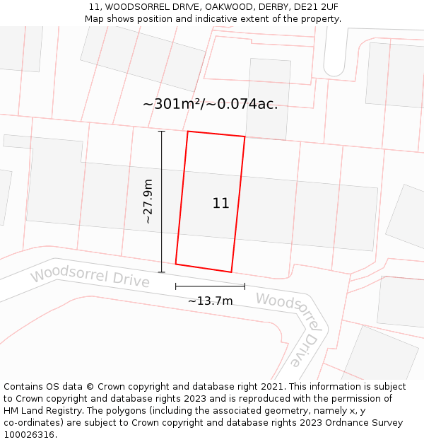 11, WOODSORREL DRIVE, OAKWOOD, DERBY, DE21 2UF: Plot and title map