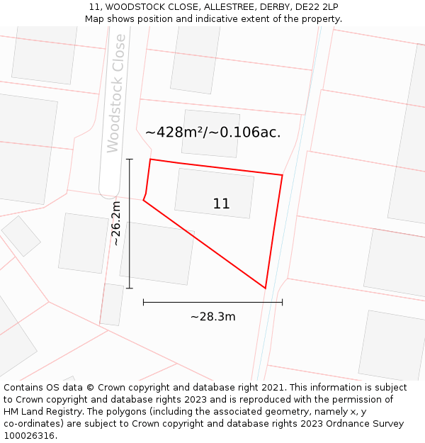 11, WOODSTOCK CLOSE, ALLESTREE, DERBY, DE22 2LP: Plot and title map