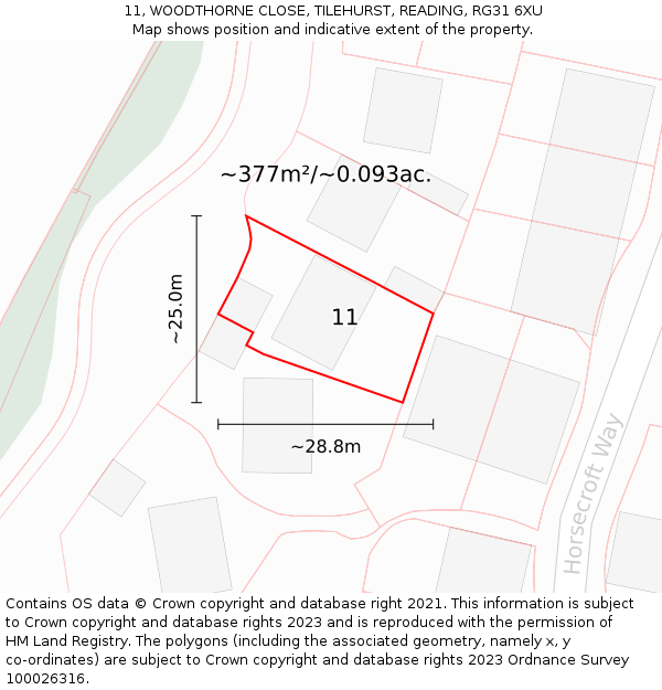 11, WOODTHORNE CLOSE, TILEHURST, READING, RG31 6XU: Plot and title map