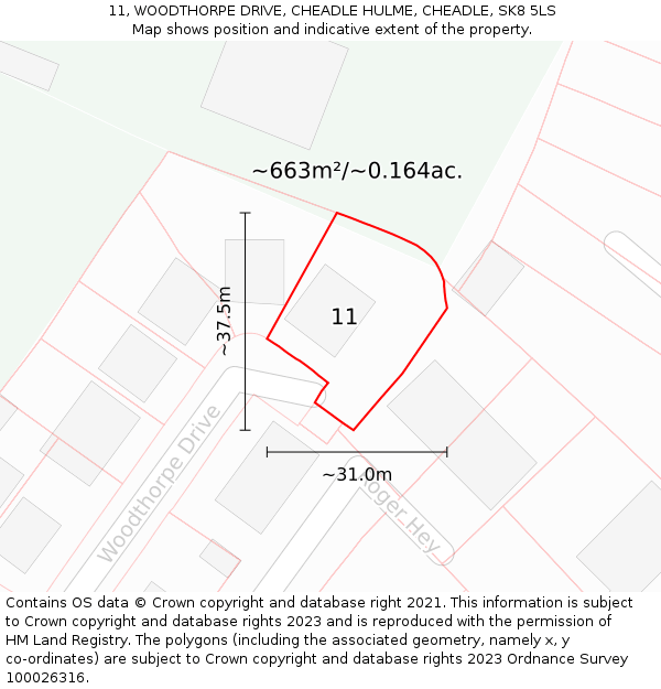 11, WOODTHORPE DRIVE, CHEADLE HULME, CHEADLE, SK8 5LS: Plot and title map