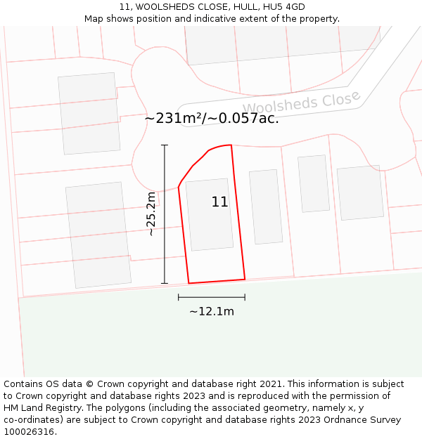 11, WOOLSHEDS CLOSE, HULL, HU5 4GD: Plot and title map