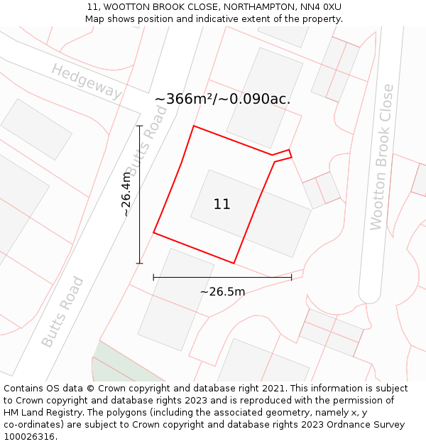 11, WOOTTON BROOK CLOSE, NORTHAMPTON, NN4 0XU: Plot and title map