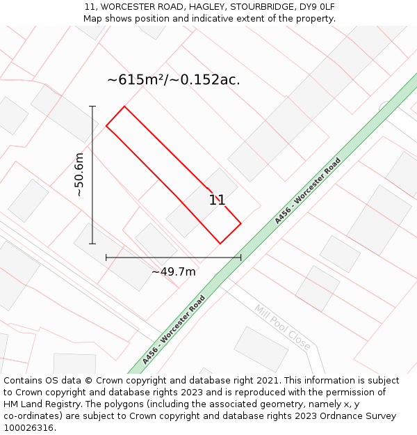 11, WORCESTER ROAD, HAGLEY, STOURBRIDGE, DY9 0LF: Plot and title map