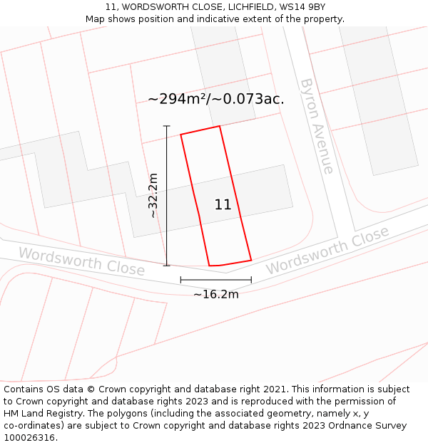 11, WORDSWORTH CLOSE, LICHFIELD, WS14 9BY: Plot and title map