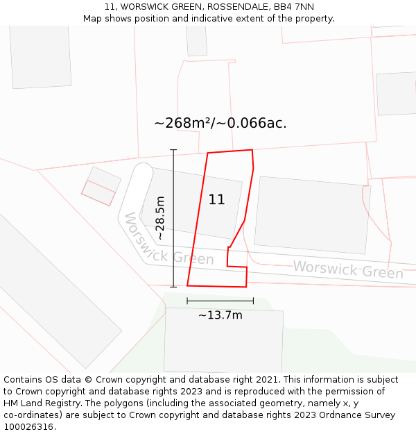 11, WORSWICK GREEN, ROSSENDALE, BB4 7NN: Plot and title map