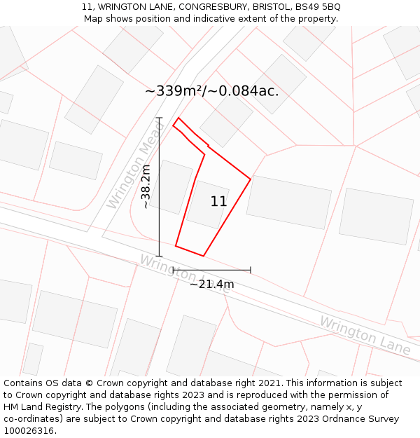 11, WRINGTON LANE, CONGRESBURY, BRISTOL, BS49 5BQ: Plot and title map