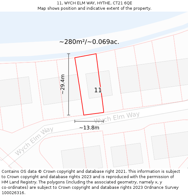 11, WYCH ELM WAY, HYTHE, CT21 6QE: Plot and title map