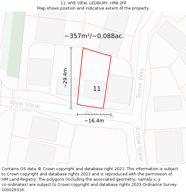 11, WYE VIEW, LEDBURY, HR8 2FP: Plot and title map