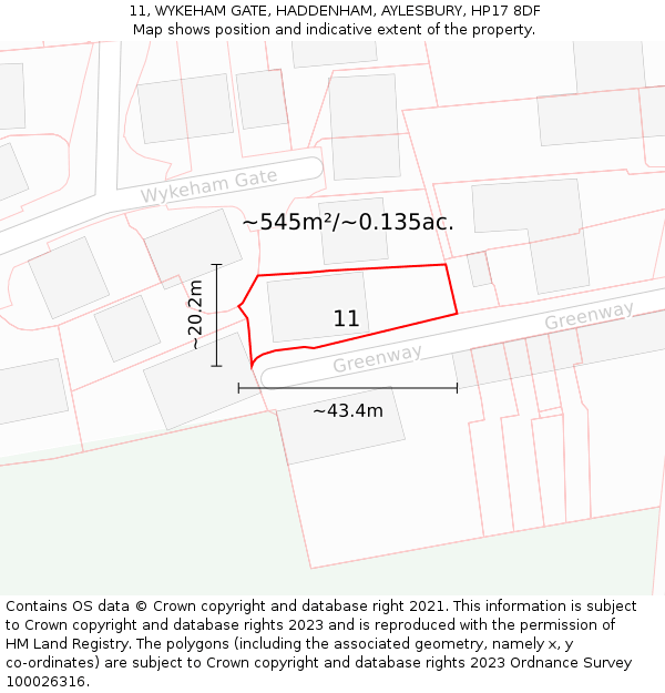 11, WYKEHAM GATE, HADDENHAM, AYLESBURY, HP17 8DF: Plot and title map