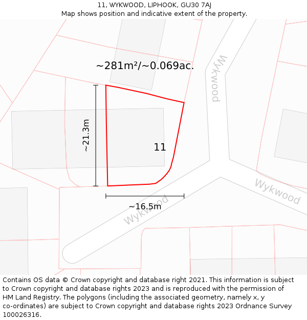 11, WYKWOOD, LIPHOOK, GU30 7AJ: Plot and title map