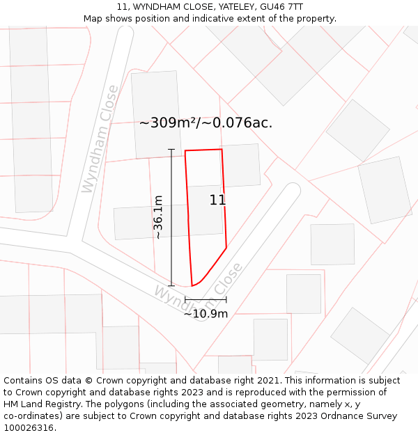 11, WYNDHAM CLOSE, YATELEY, GU46 7TT: Plot and title map