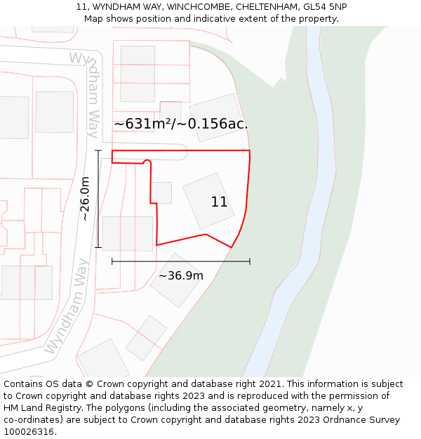 11, WYNDHAM WAY, WINCHCOMBE, CHELTENHAM, GL54 5NP: Plot and title map