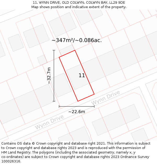 11, WYNN DRIVE, OLD COLWYN, COLWYN BAY, LL29 9DE: Plot and title map