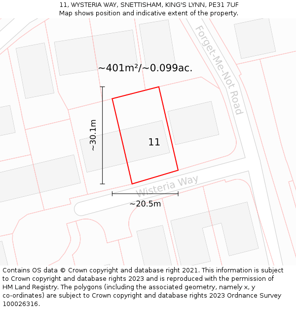 11, WYSTERIA WAY, SNETTISHAM, KING'S LYNN, PE31 7UF: Plot and title map