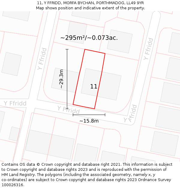 11, Y FFRIDD, MORFA BYCHAN, PORTHMADOG, LL49 9YR: Plot and title map