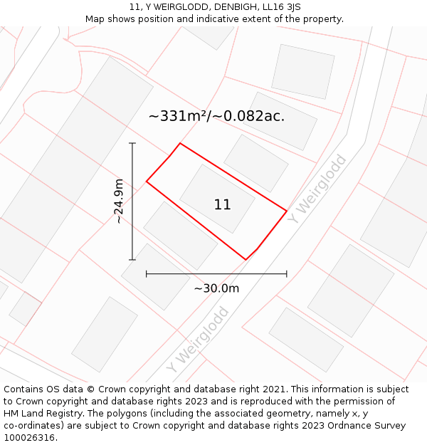 11, Y WEIRGLODD, DENBIGH, LL16 3JS: Plot and title map