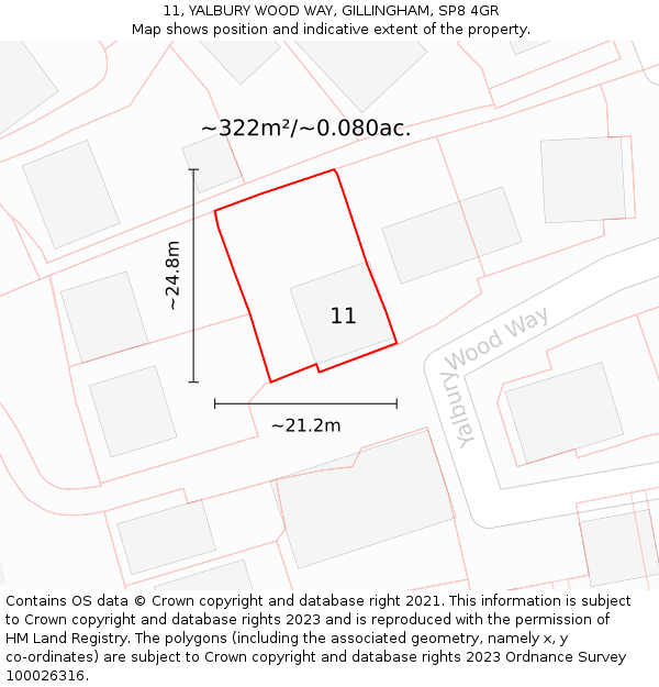 11, YALBURY WOOD WAY, GILLINGHAM, SP8 4GR: Plot and title map