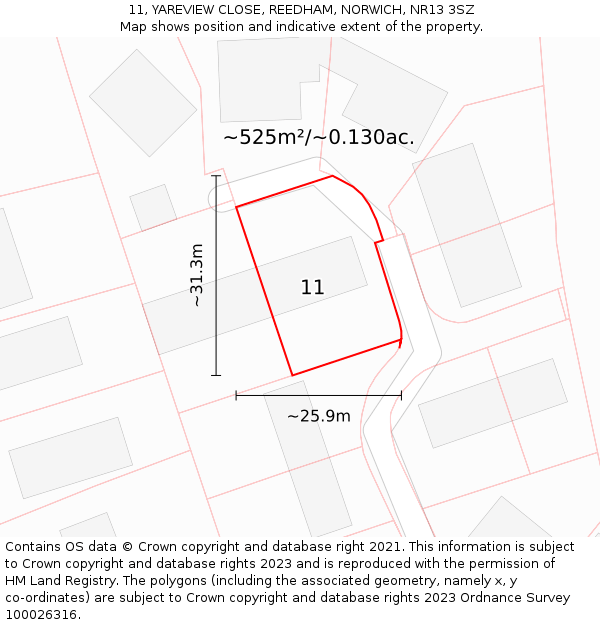 11, YAREVIEW CLOSE, REEDHAM, NORWICH, NR13 3SZ: Plot and title map