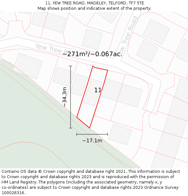 11, YEW TREE ROAD, MADELEY, TELFORD, TF7 5TE: Plot and title map