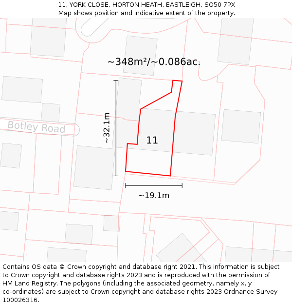 11, YORK CLOSE, HORTON HEATH, EASTLEIGH, SO50 7PX: Plot and title map